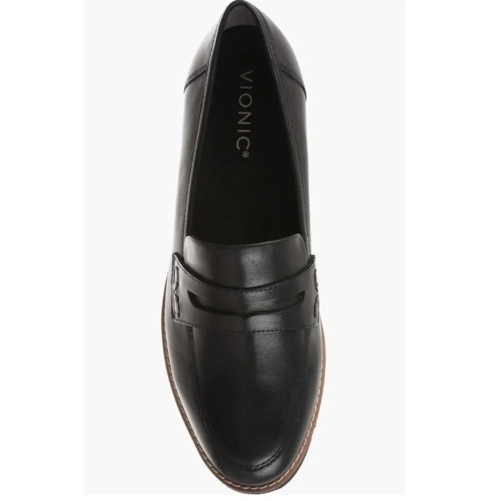 NWT VIONIC Cheryl II Lug Penny Loafer Leather Comfort Black Shoes anti-slip 12